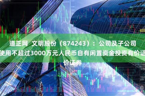 道正网  文明股份（874243）：公司及子公司拟使用不超过3000万元人民币自有闲置资金投资有价证券